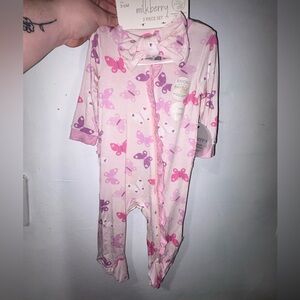 Adorable baby girls Milkberry bamboo butterfly ruffle printed bamboo pajamas!